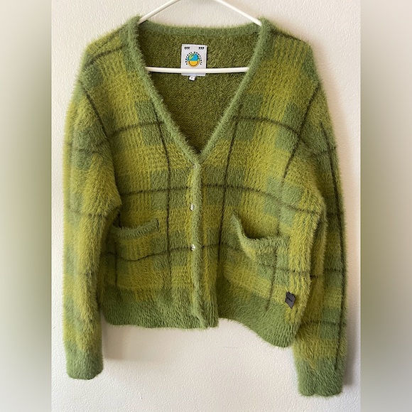 UNIF Green Plaid Cardigan Sweater Women’s Size Small - Picture 7 of 9